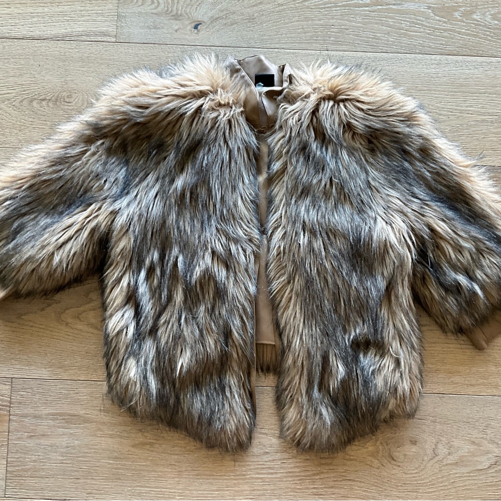 Love Token Womens Faux Fur Coat in Multi-Tone Brown